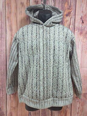 Hooded Cable Knit Print Slim Fit Hoodie Size Large